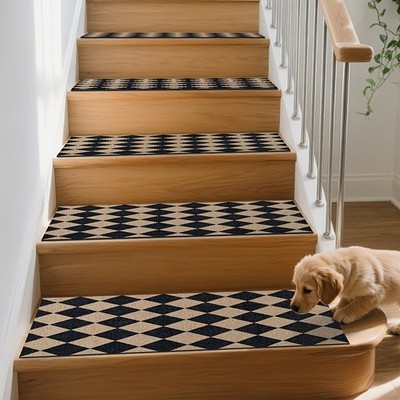 A Rug Set Featuring a Retro Pattern for Stair Mats, Non-Slip Stair Carpets, a