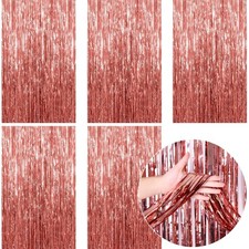 5 Pack Rose Gold Backdrop Birthday Decorations Foil Fringe Curtain Streamers