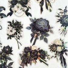 Gothic Black Flower Bow Stickers Holographic Foil Scrapbook Journal Collage