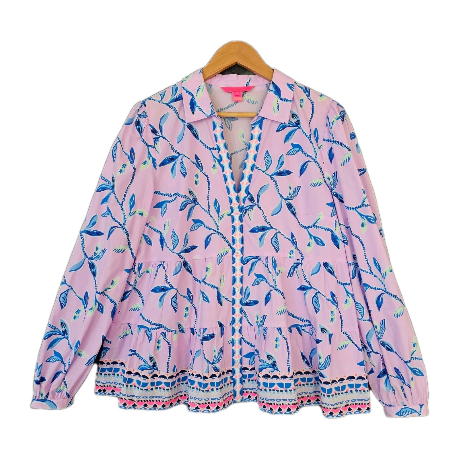 Lilly Pulitzer Kenna Baby Doll Top Womens Large Button Up Pu