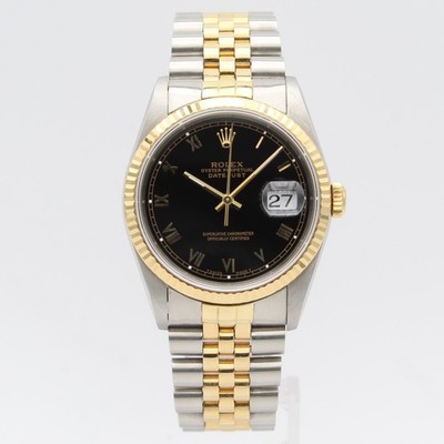 [2606] Rolex Datejust 36mm - 16233 Schwarz Box&Papiere 1989 Sehr Gut Herrenuhr