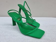 Zara Green Square Toe Strappy Stiletto Heeled Sandals shoes UK 5 Slip On
