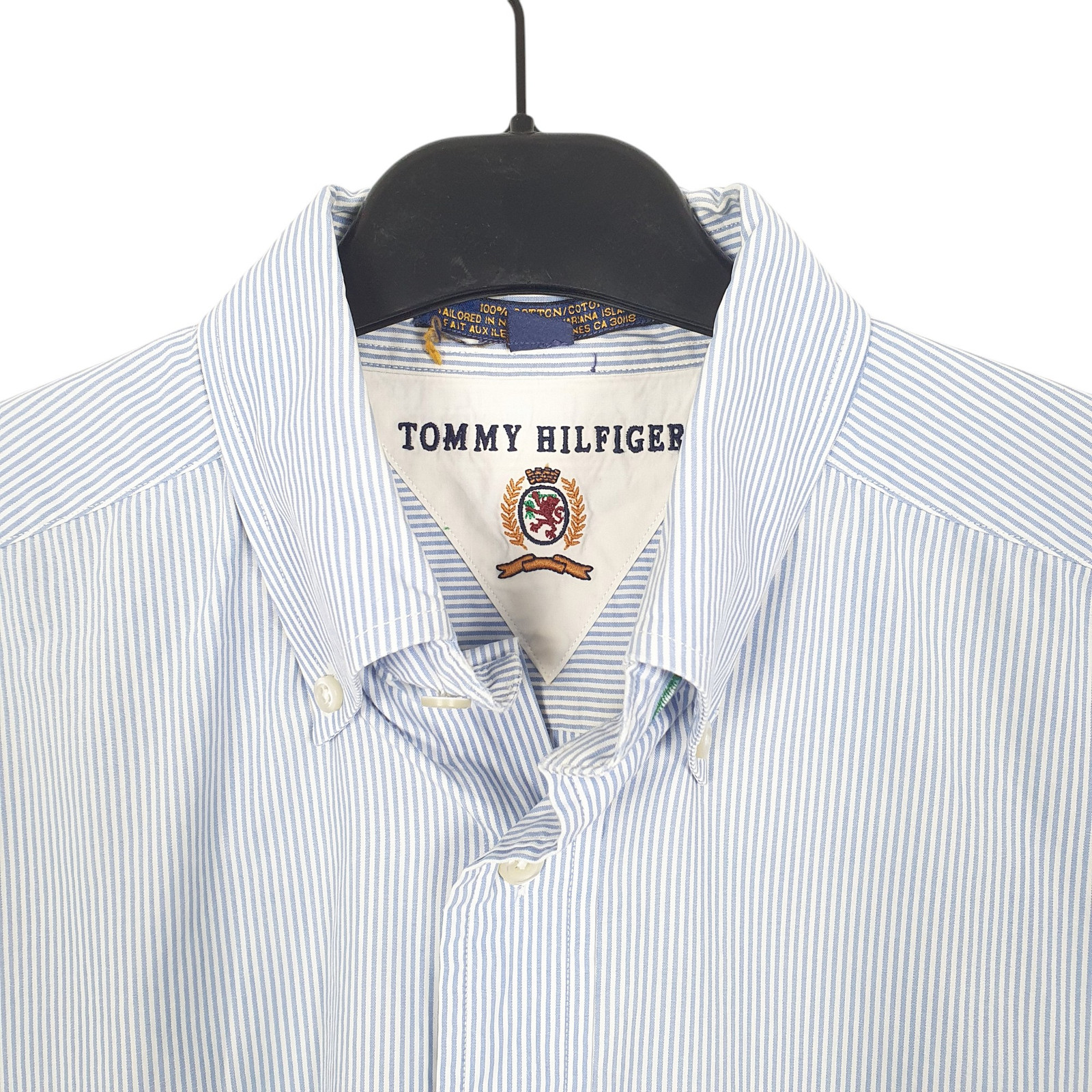 TOMMY HILFIGER White Striped Shirt Long Sleeve Casual Cotton Mens L image 2