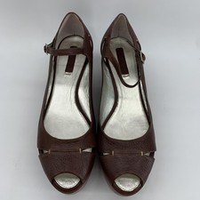 Scarpe BCBGMAXAZRIA donna taglia 8 pelle marrone plateau zeppa tacco a spillo