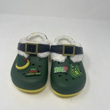 NEW Youth Buddy The Elf Crocs Fleece Lined Green Christmas Clogs Sz J 1 NWOT