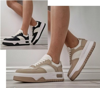 Neu Damen-Walking-Schnürschuhe Turnschuhe mit klobiger Sohle Größe UK 3