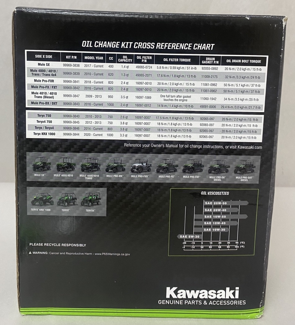 2017-2025 Kawasaki Mule SX Complete 10W-40 Oil Change Kit OEM