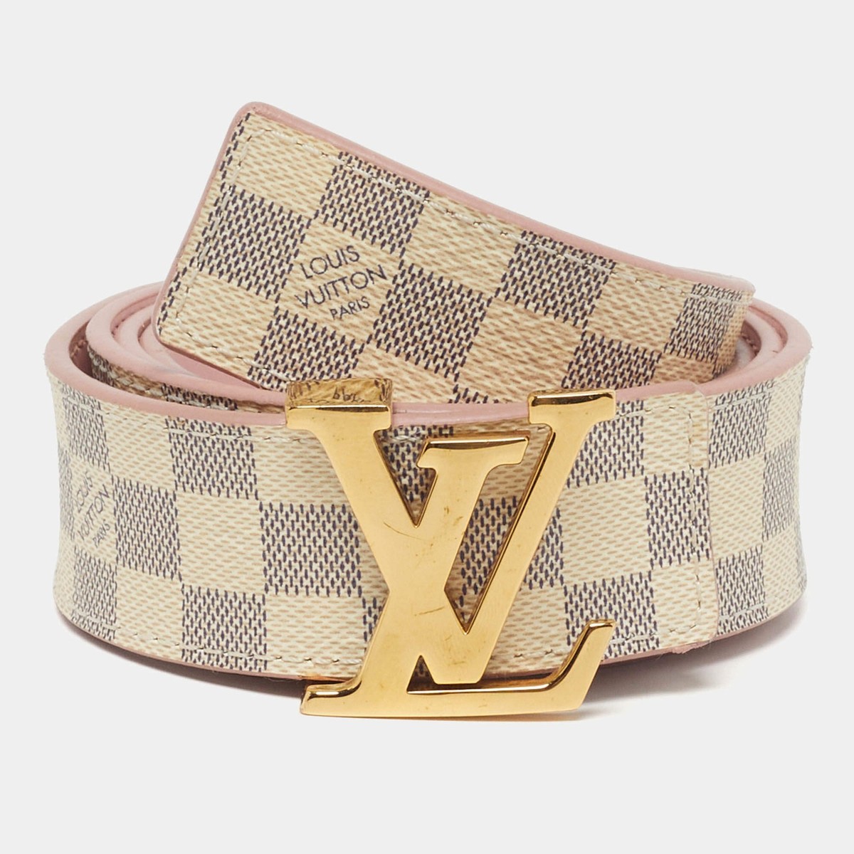 LOUIS VUITTON ベルト ベージュ Louis Vuitton LV Initiales 80CM Belt Rose Poudre Damier Azur