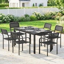 Garden Table and Chairs Set 6, Outdoor Dining Set with Umbrella Hole, Black
