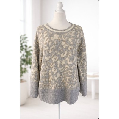 Anthropologie POL Oversized Animal Print Tunic Sweater Pullover Gray Large