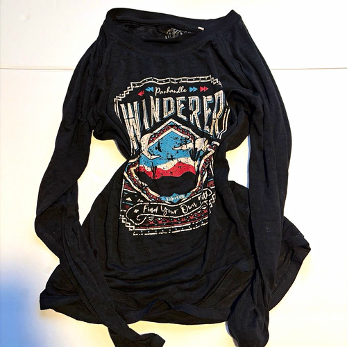 Panhandle Women's Black Thunderbird Graphic Long Sleeve Crew Neck Tee, S
