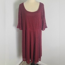 Siren Lily Burgundy Lace Crochet Dress, Bell Sleeves, Size 3X
