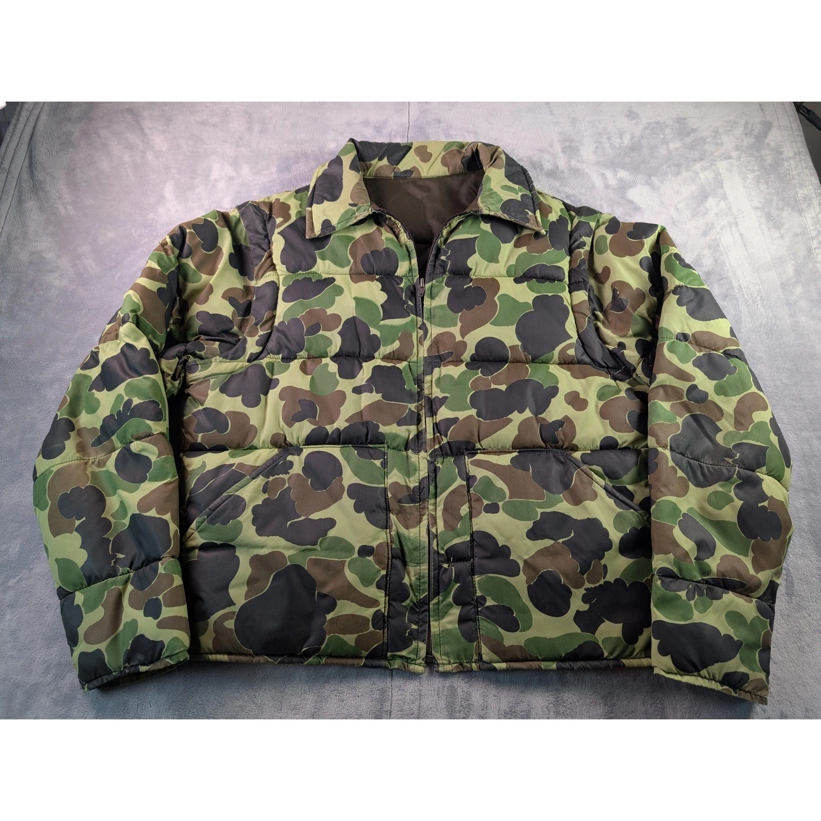 Vintage Duck Camo Puffer Jacket Mens Full Zip Insulated Camouflage Coat Green