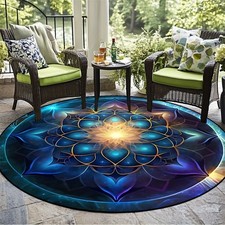 Vibrant Mandala Round Rug-Polyester,Lightweight,Washable,Fade-Resistant,Machine
