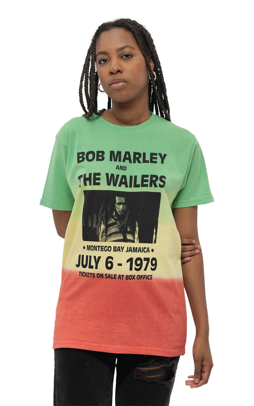 Bob Marley Montego Bay Concert Flyer Graphic Unisex Dip Dye Green Tee