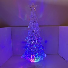 Clear Acrylic Christmas Tree With Lights And Moving Glitter 10.5 Inches Tall.