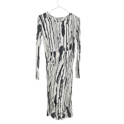 Dagmar Dress Black White Cinched Striped Tie Dye Long Sleeve Bodycon Size XS