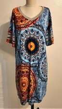 Prinstory Dress Blue Boho Y2k Abstract Colorful Jersey Top Shirt Dress