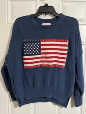 Simply Southern Knit Sweater Blue Stitched American Flag Pullover Women’s M