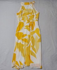 Tahari Size 14 Yellow White Floral Halter Dress Wedding Guest Spring