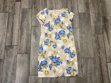 FREDY emue Dress Womens 36 Beige Blue Yellow Floral Jacquard Short Sleeve Lined