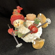 Christmas Skiing Snowman Resin Candle Holder(candle Not Included) Preowned 6 in.