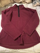 Women s Burgundy Polyester Fleece 1/4 Zip Pullover Sweatshirt Solid Long Sleeve