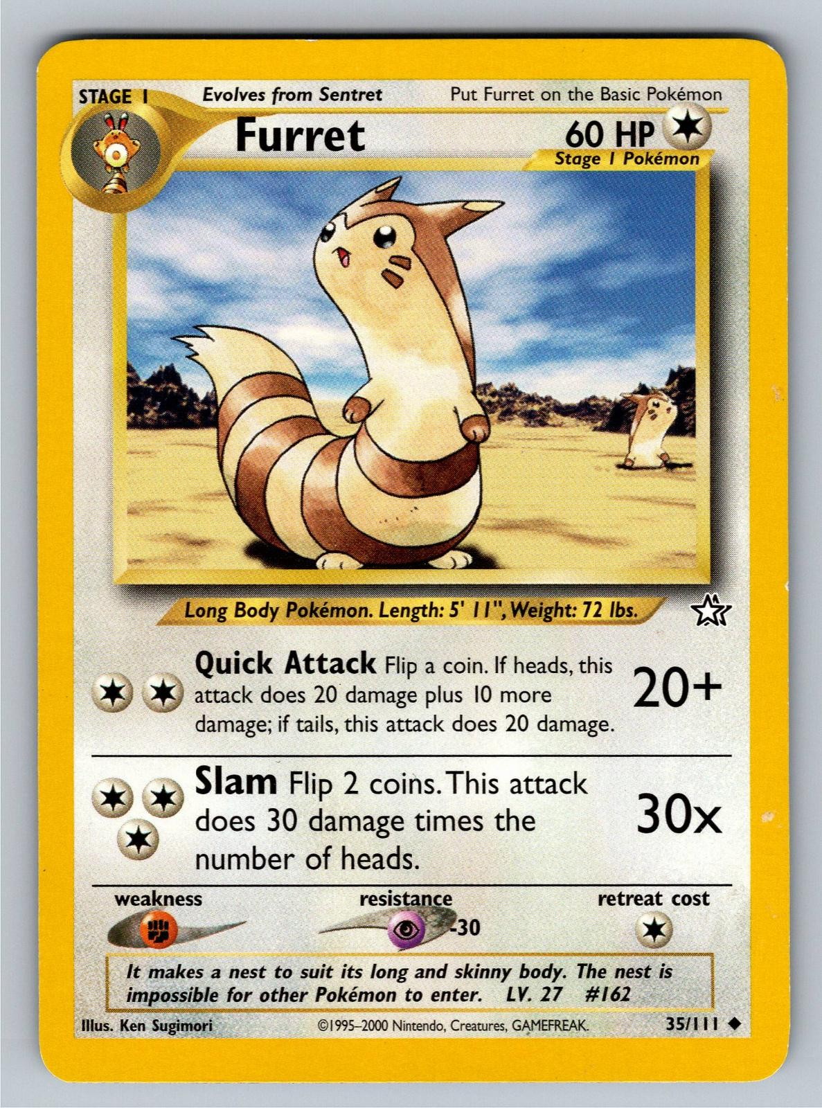 Furret 35/111 Uncommon Neo Genesis Pokemon Unlimited Lightly Played