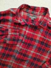 Eddie Bauer Flannel Shirt Large Mens Red Plaid Button Up Fall Winter Cozy Warm