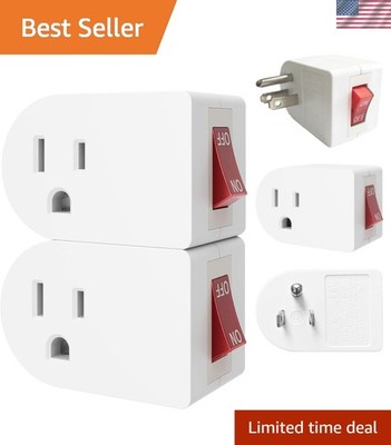 2 Pack Grounded Outlet Wall Tap Adapters with On/Off Switch - Safe & Energy S...