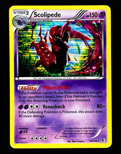 2012 Pokemon SCOLIPEDE Boundaries Crossed HOLO RARE Black White Set Card 74/149