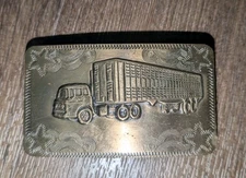 Vtg 1970s 18-Wheeler Semi-Truck Driver Solid Brass Belt Buckle Western Stars