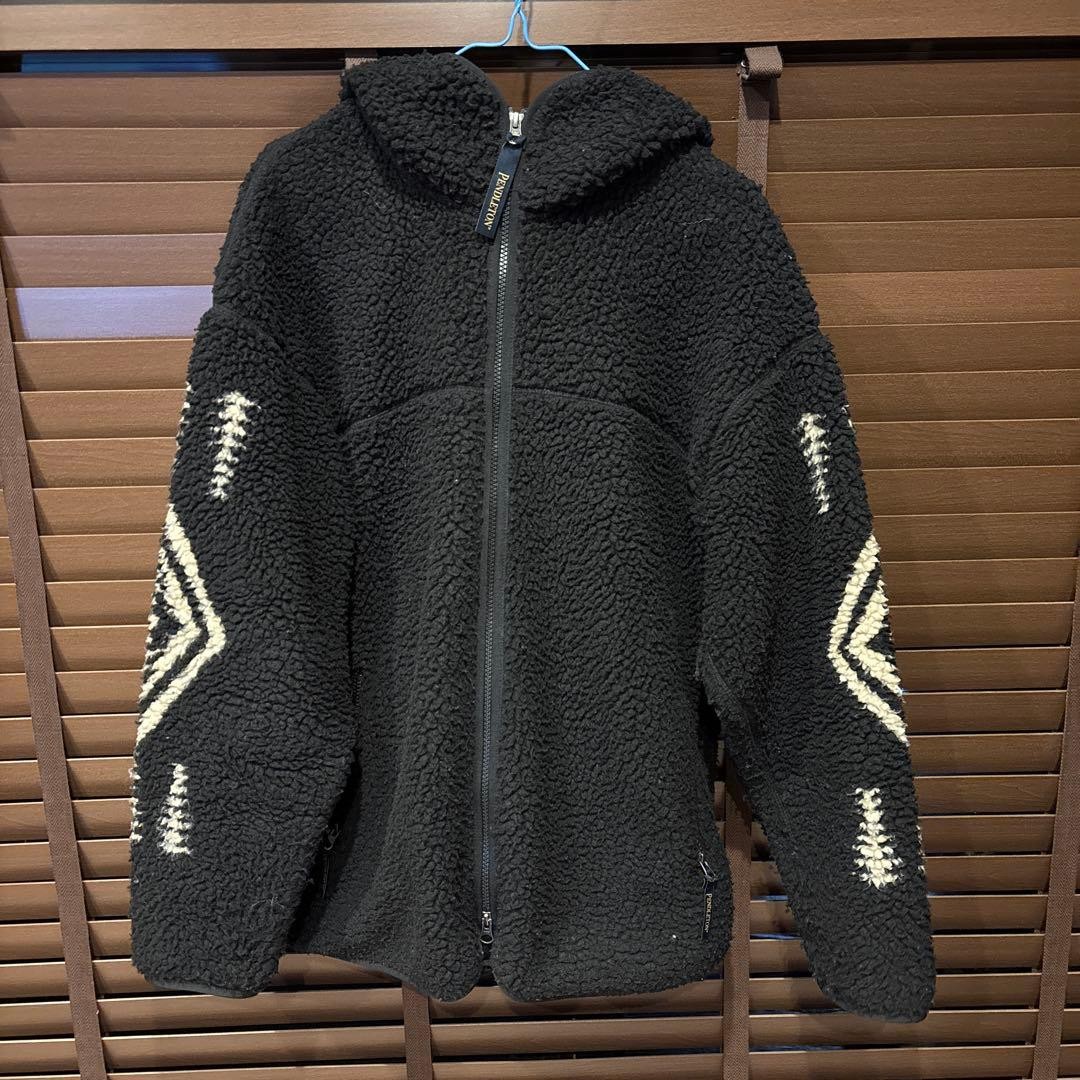 Pendleton Black Fleece Jacket L Warm Wool Outerwear
