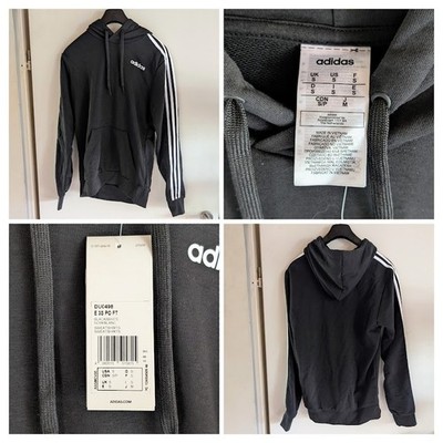 UVP 55  ADIDAS ESSENTIAL E 3S HOODIE S FRENCH TERRY 3-STRIPES BLACK WHITE DU0498