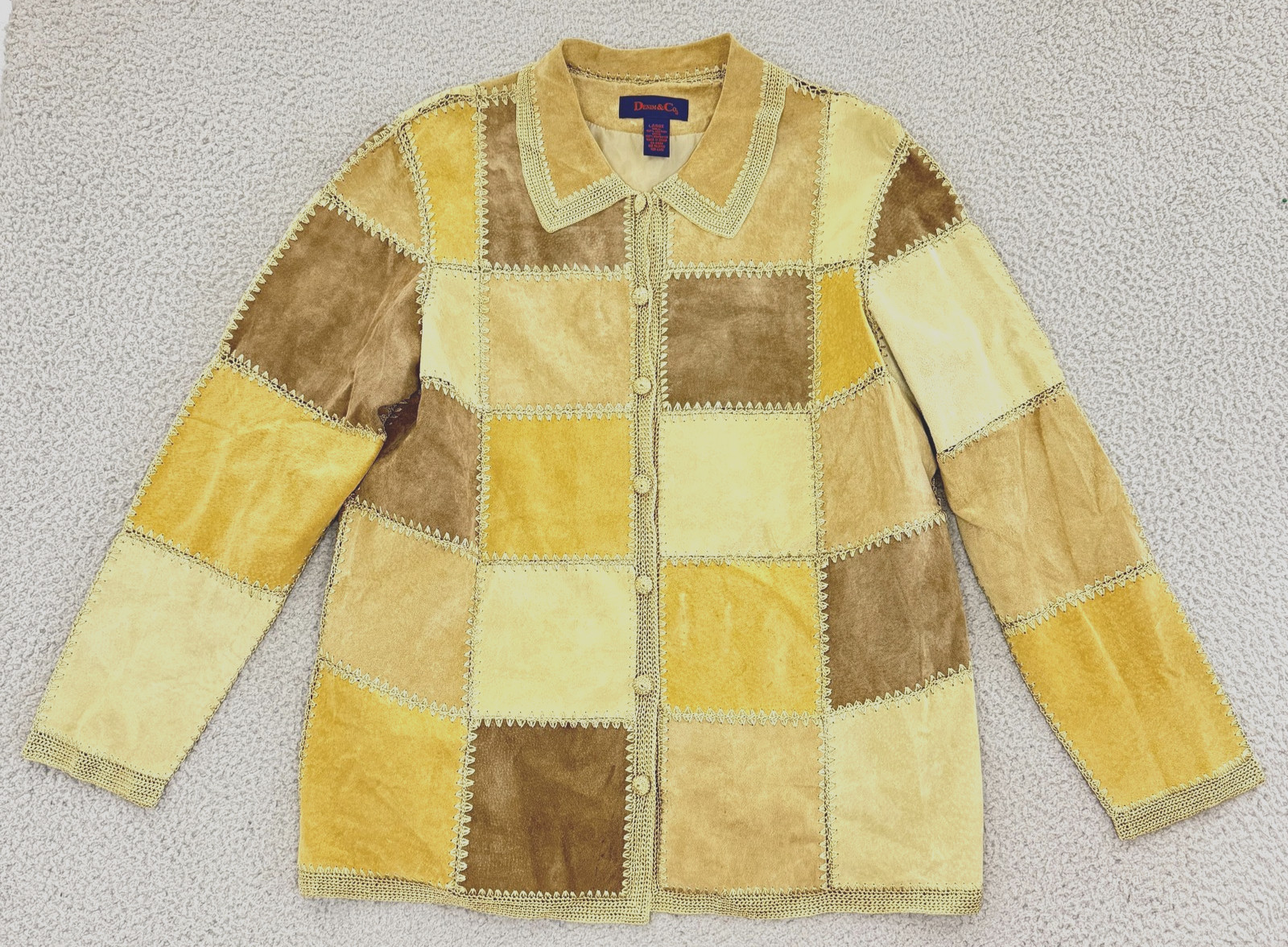 Vintage Patchwork Suede Jacket Large Brown Tan Le… - image 1