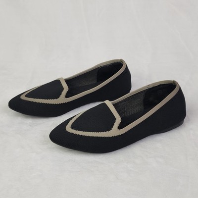 Birdies Blackbird Shoes Womens 7 Flat Black Cream Knit Slip On Pointed Toe