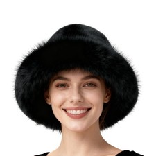 Faux Fur Bucket Hat for Women - Oversized Winter Long Pile Fur Wide Moldable ...
