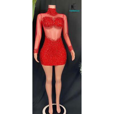 embellished long sleeve mini dress in red Lucy Red Long Sleeve Mini Dress - US 8