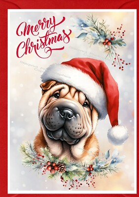 Shar Pei Hund A6 (4'' x 6'') Weihnachtskarte - innen leer - entworfen von Starprint