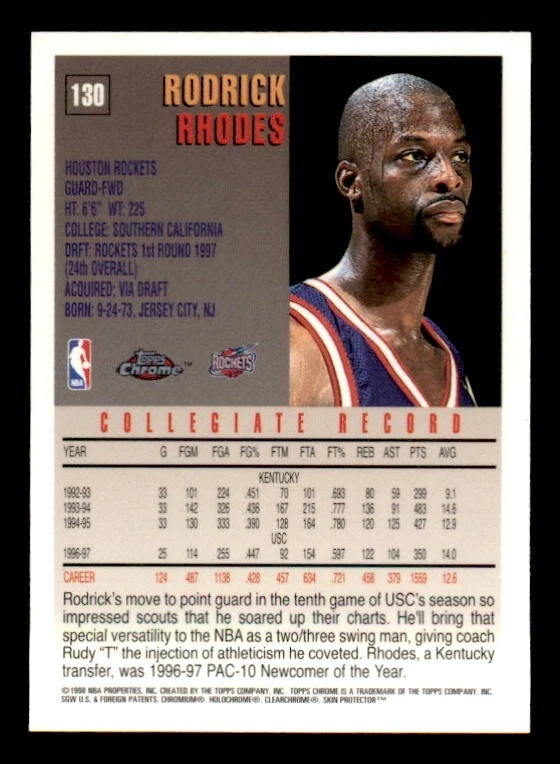 1997-98 Topps Chrome #130 Rodrick Rhodes Rockets Rookie MINT - Image 2 of 2
