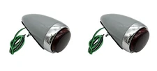 Pair Incandescent Tail Lights w/ Glass Lens Gray Housing For 1939 Chevy Car