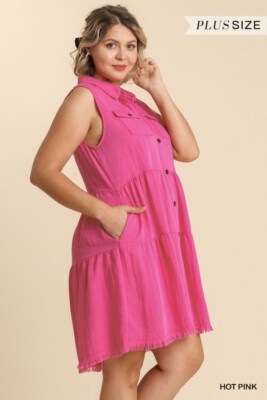 open lace back dress Hot Pink Linen Heart Sleeve Dress