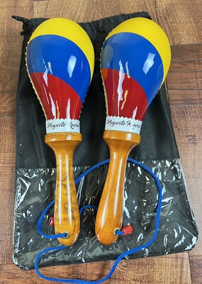 Maracas Prof. Leather Salsa Model W/Colors Of Colombia Ecuador
