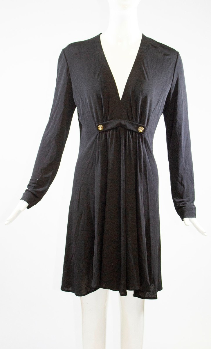 BALENCIAGA '13 Black V Neck Gold Tone Button Long Sleeve Jersey Knit Dress FR 38 | eBay BALENCIAGA '13 Black V Neck Gold Tone Button Long Sleeve Jersey Knit Dress FR 38 | eBay
