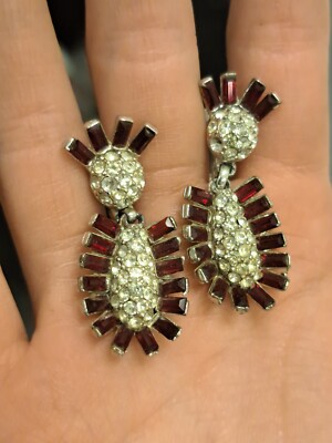 Vintage BOGOFF Sparkly Clear Red RHINESTONE Screw Back