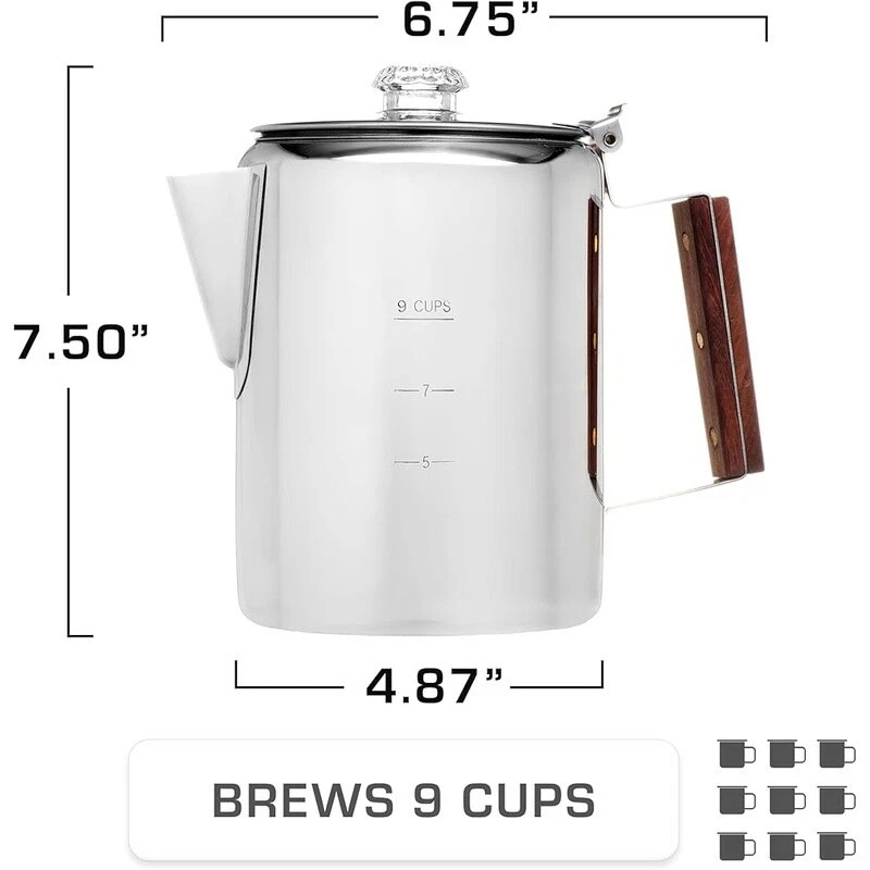 Cafetera percoladora de acero inoxidable sin plástico cafetera de camping 9 tazas nueva Foto 4 de 4