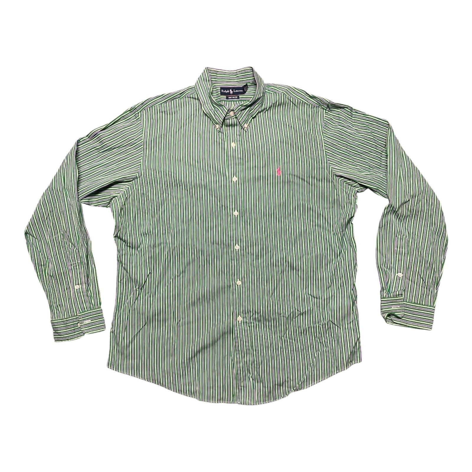 RALPH LAUREN camicia manica lunga uomo XXL 2XL verde a righe logo pony vestibilità personalizzata