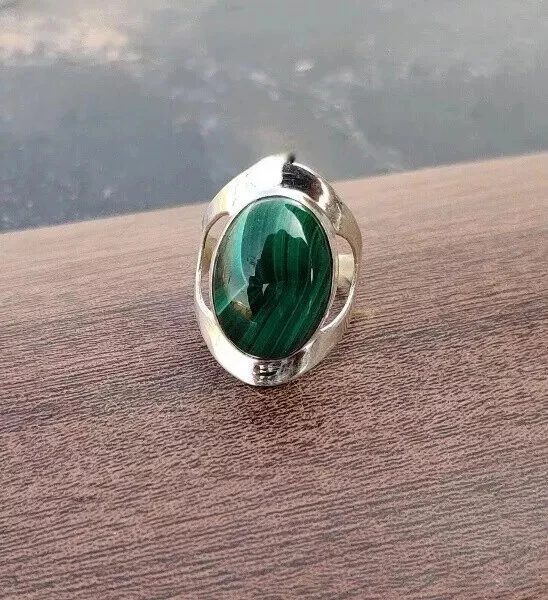 Solid 925 Sterling Silver Beautiful Malachite Handmade Statement Gift Ring R100 - Image 3 of 4