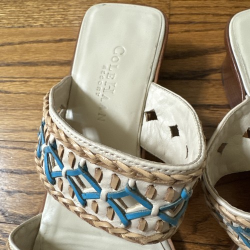 Cole Haan 8 B womens sandals Slip On Tan Turquoise LOOK - Picture 3 of 17