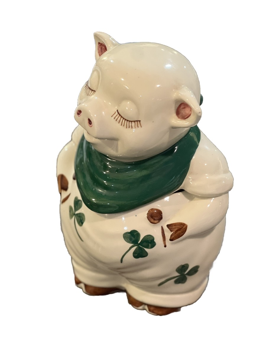 Vintage MCM 1940s- SHAWNEE POTTERY SMILEY Pig Shamrock Cookie Jar